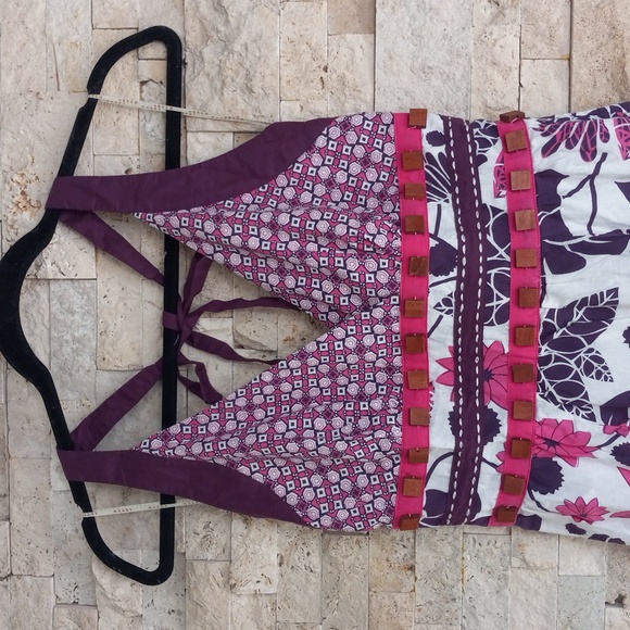 Aryeh Floral Dress Helter Mix Pattern Back Tie in Pink Boho Cotton Size L - Picture 6 of 16